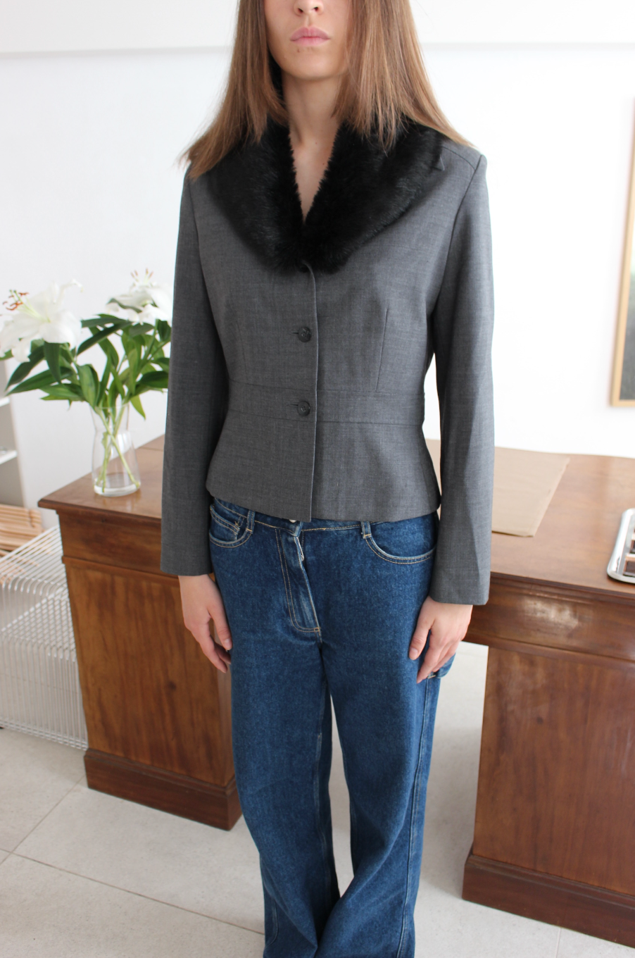 Figursyet blazer m. pelskrave