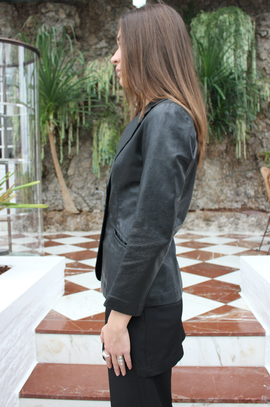 Læder blazer m. trekvart ærmer
