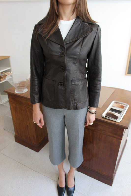 Figursyet læder blazer