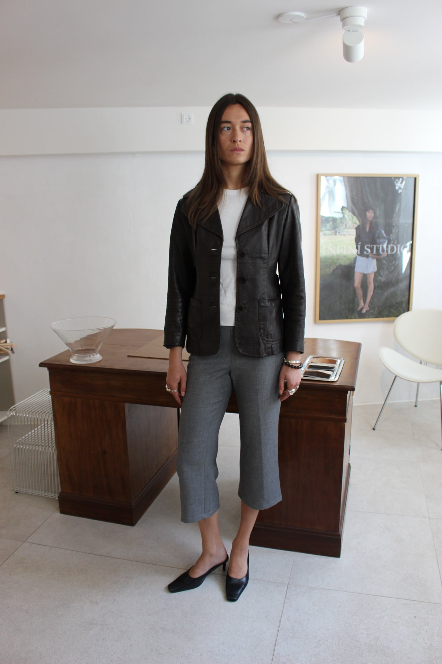 Figursyet læder blazer