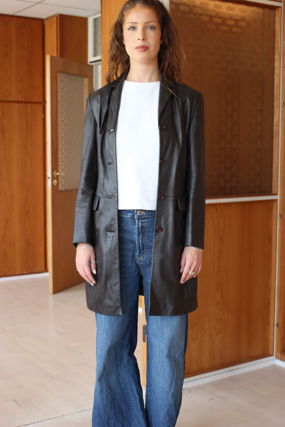 Lang læder blazer