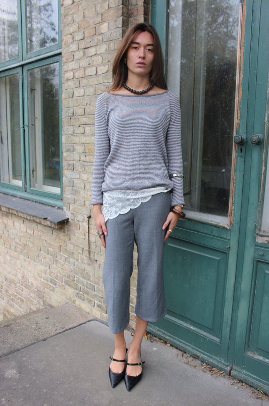 Strikket bluse m. båd udskæring