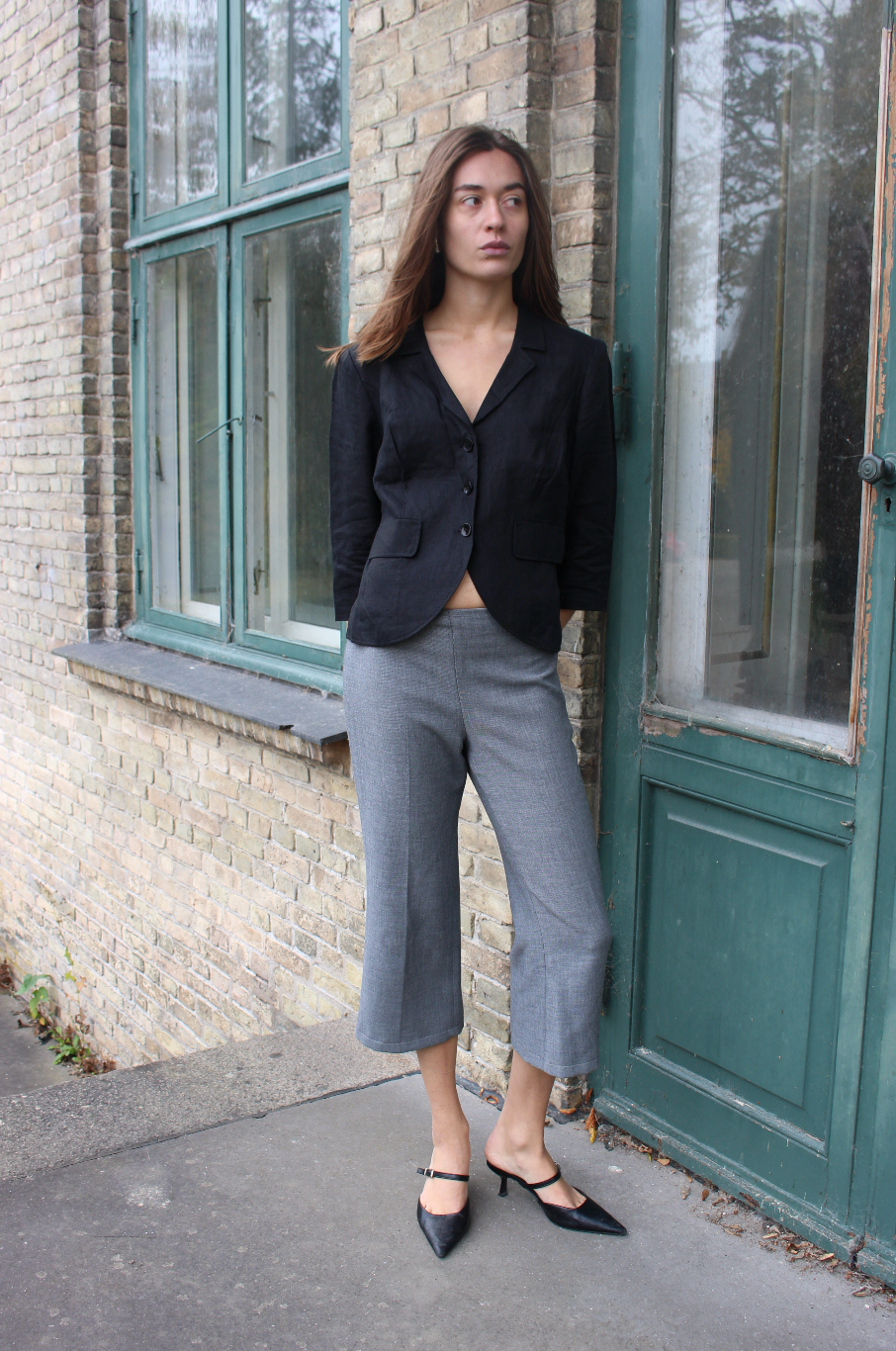 Blazer i hør m. trekvart ærmer