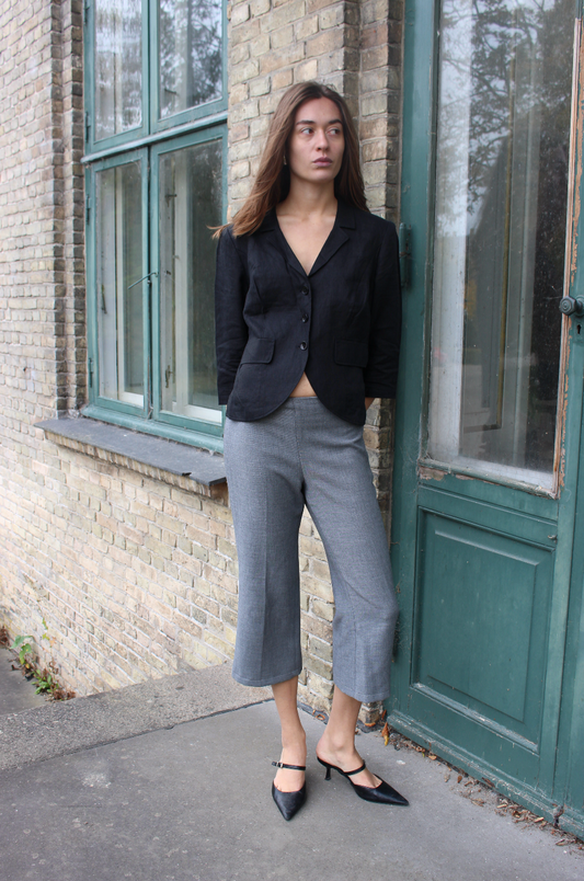 Blazer i hør m. trekvart ærmer