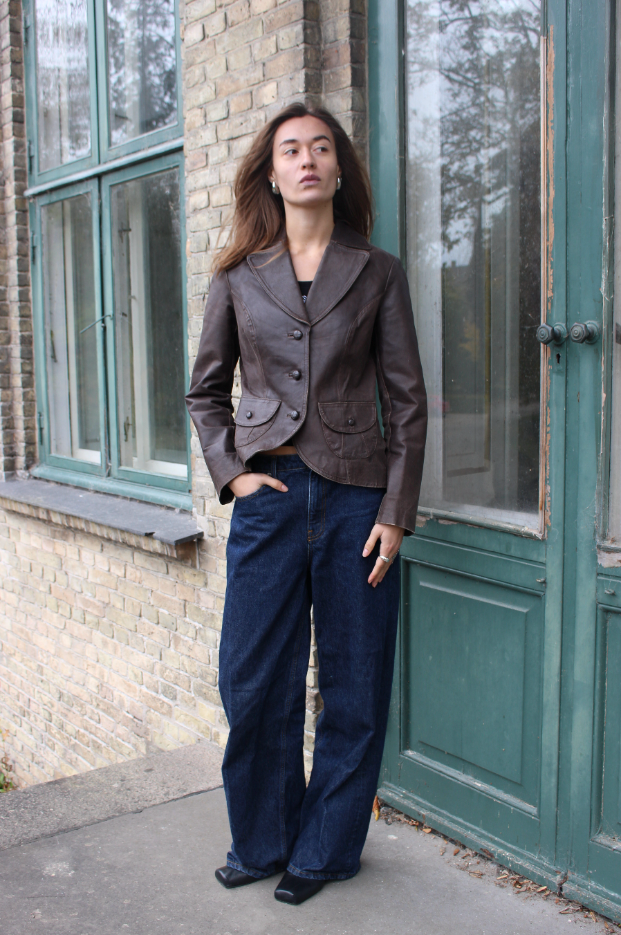 Læder blazer i brun