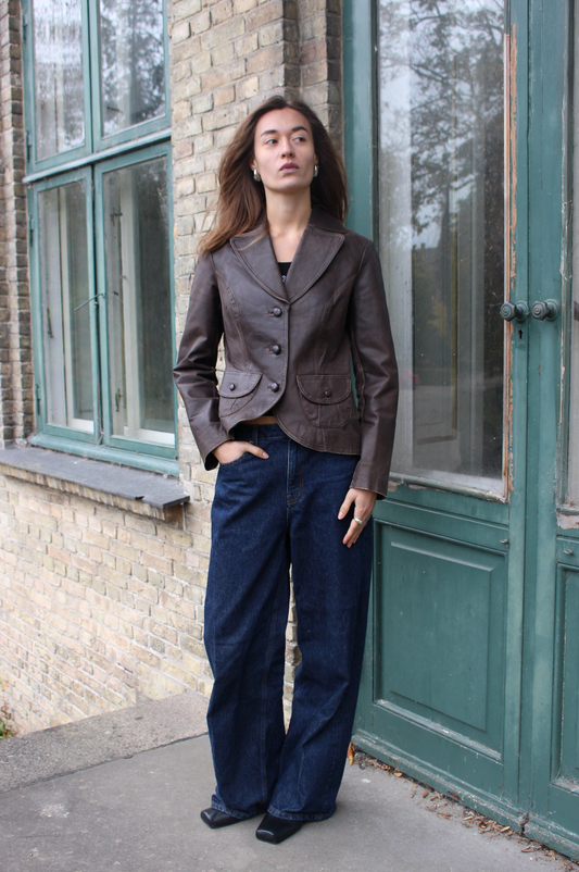 Læder blazer i brun