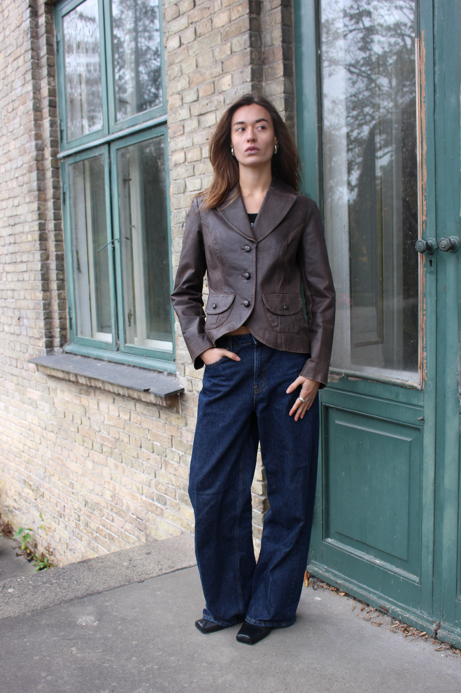 Læder blazer i brun