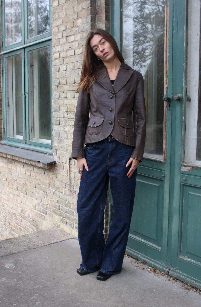 Læder blazer i brun