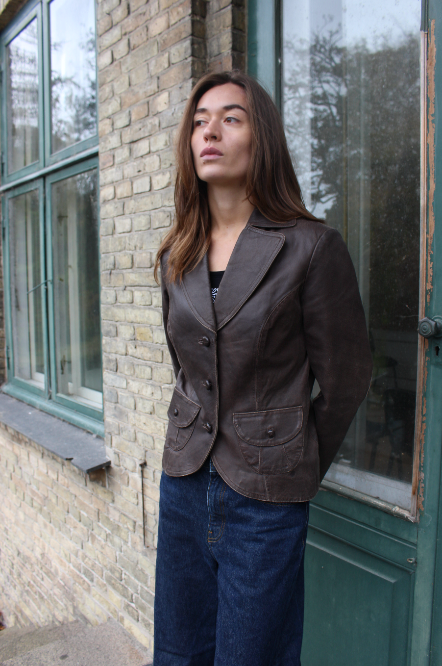 Læder blazer i brun