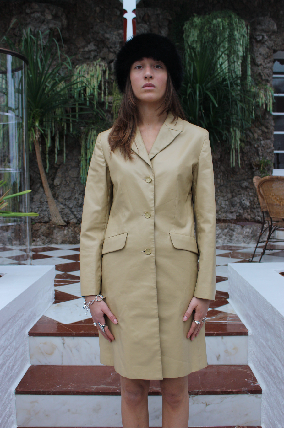 Lang læder blazer