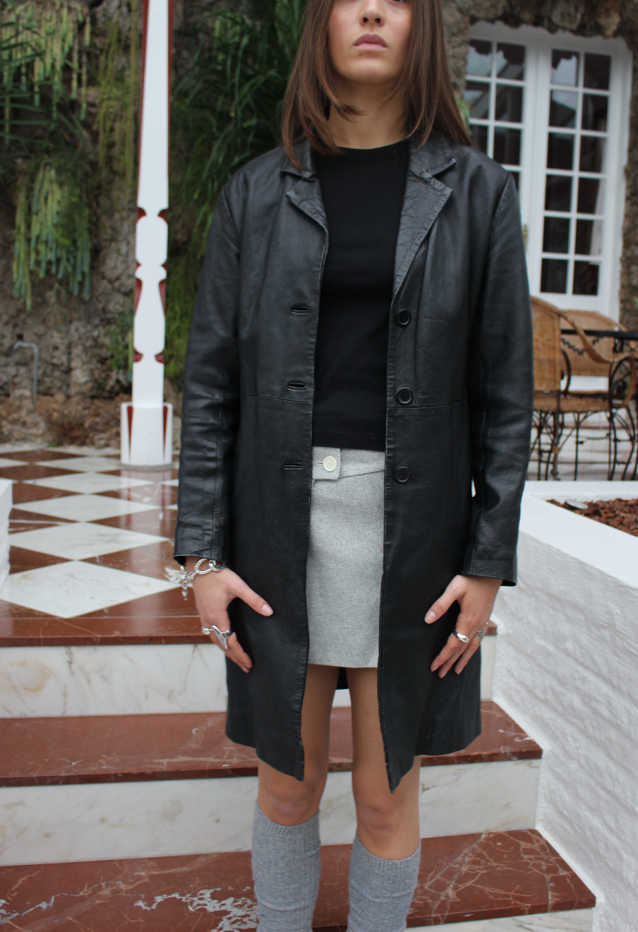 Lang læder blazer