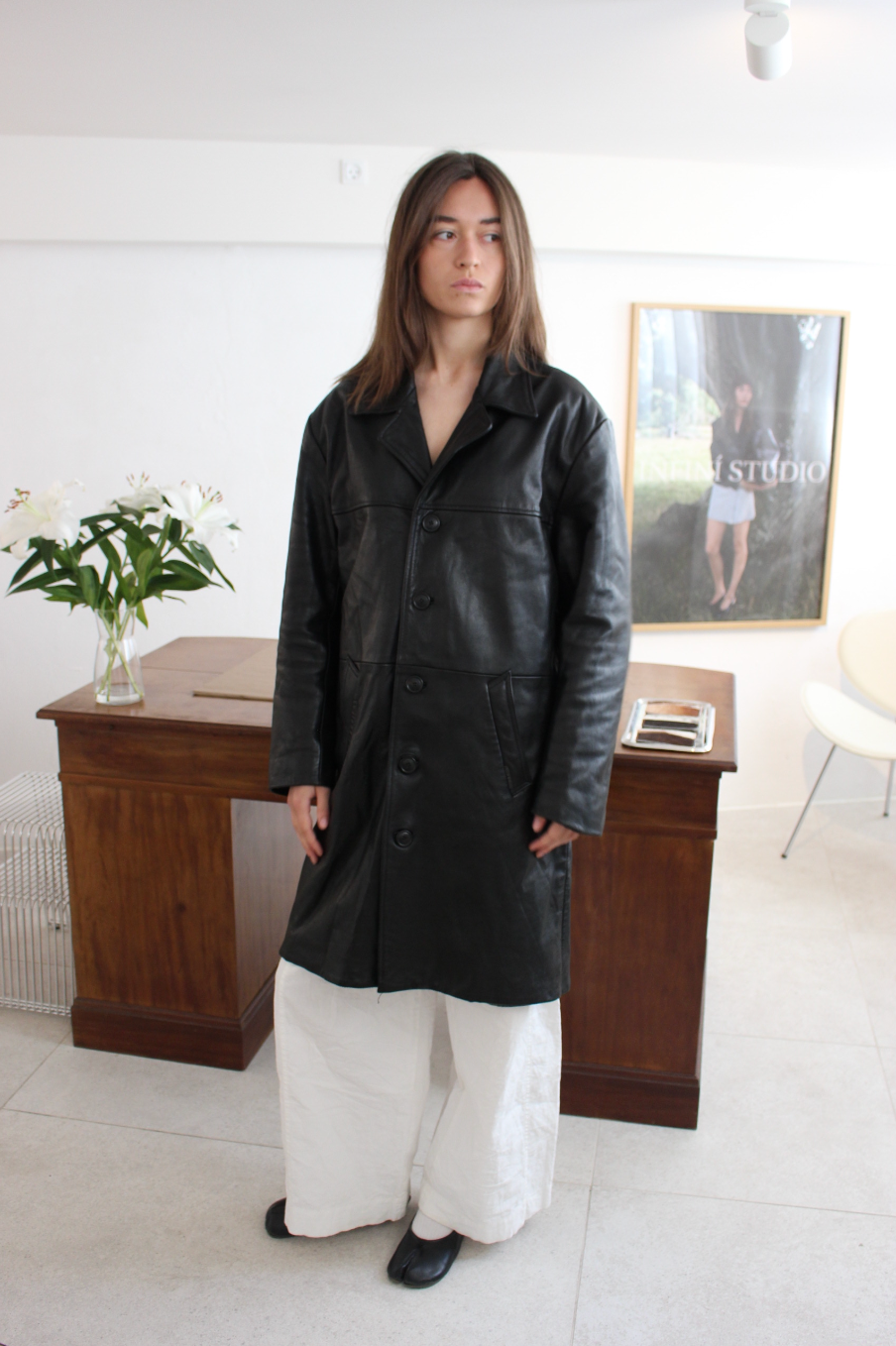 Oversized læderfrakke