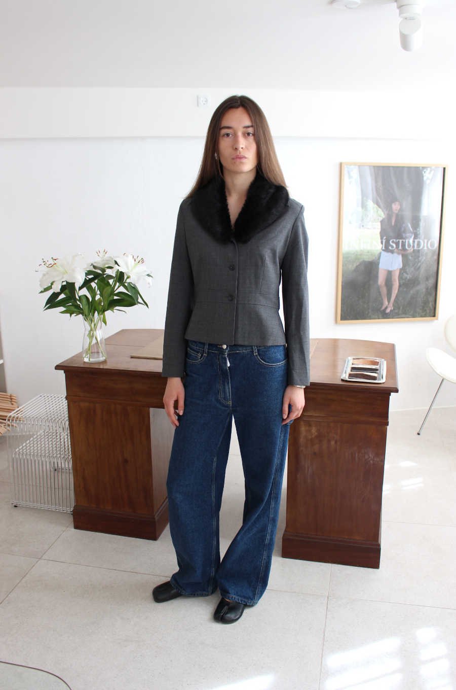 Figursyet blazer m. pelskrave
