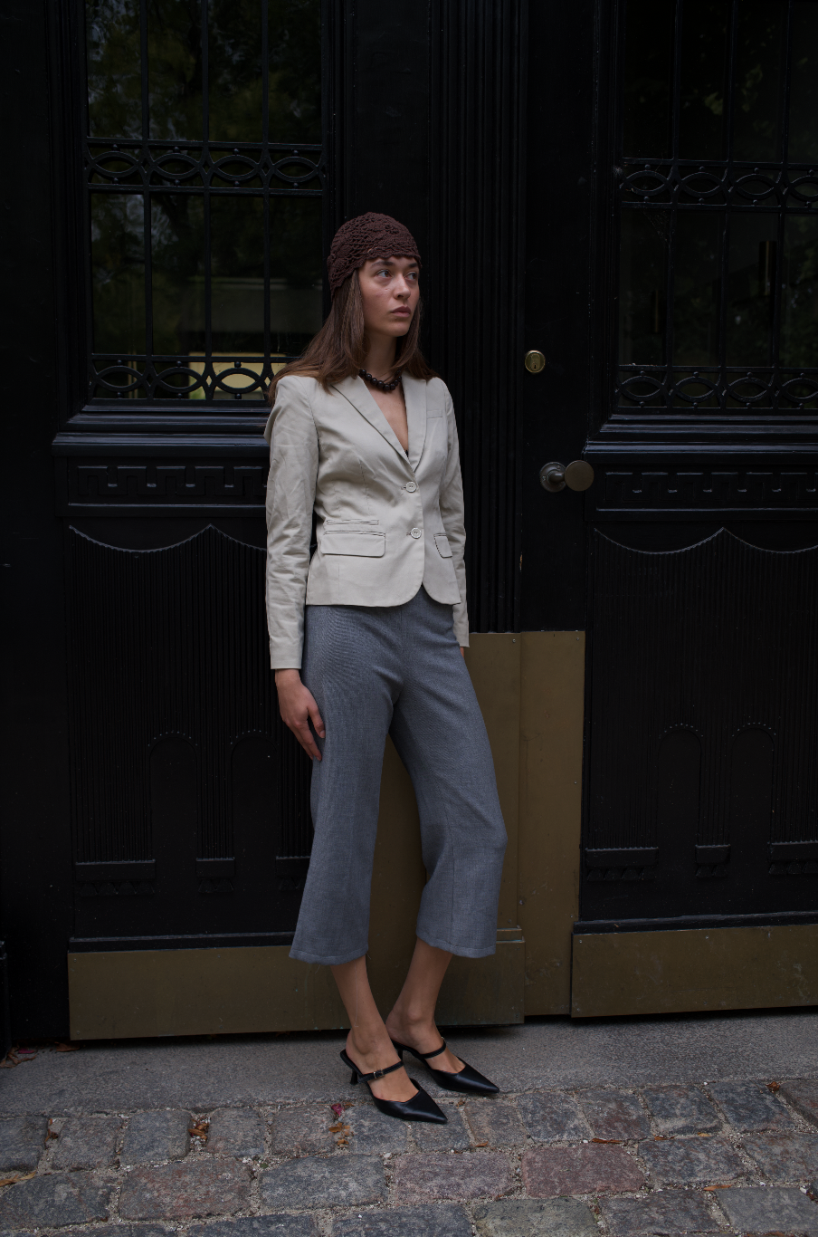 Lys beige figursyet blazer