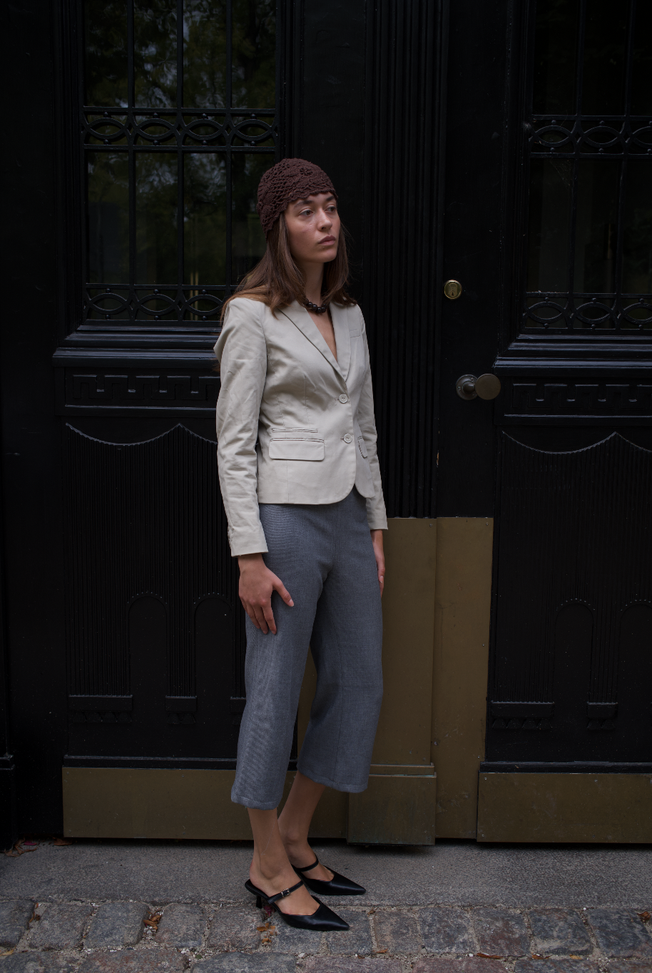 Lys beige figursyet blazer