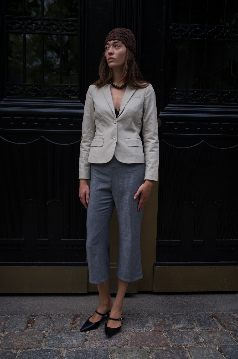 Lys beige figursyet blazer