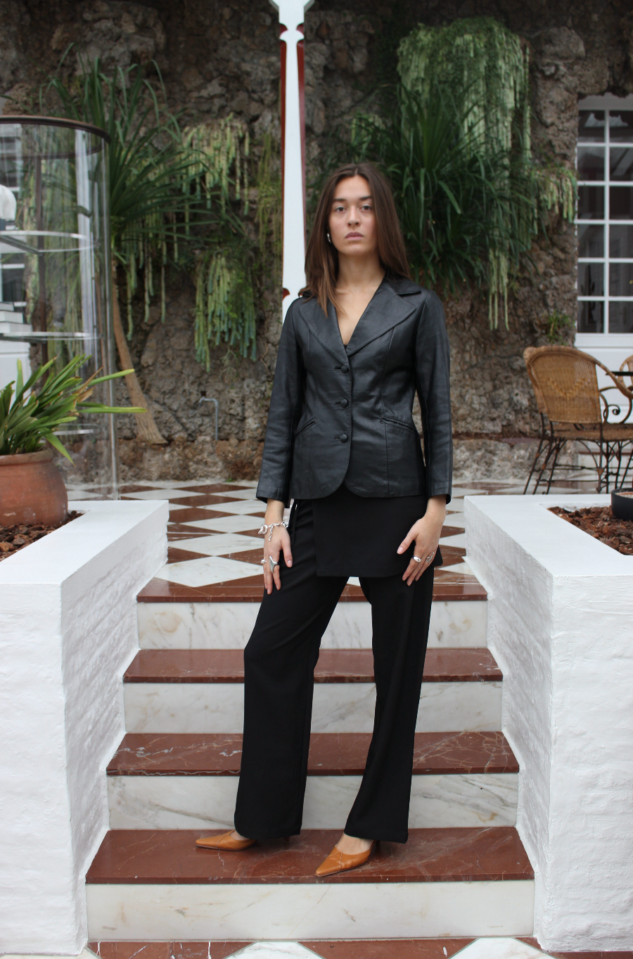 Læder blazer m. trekvart ærmer