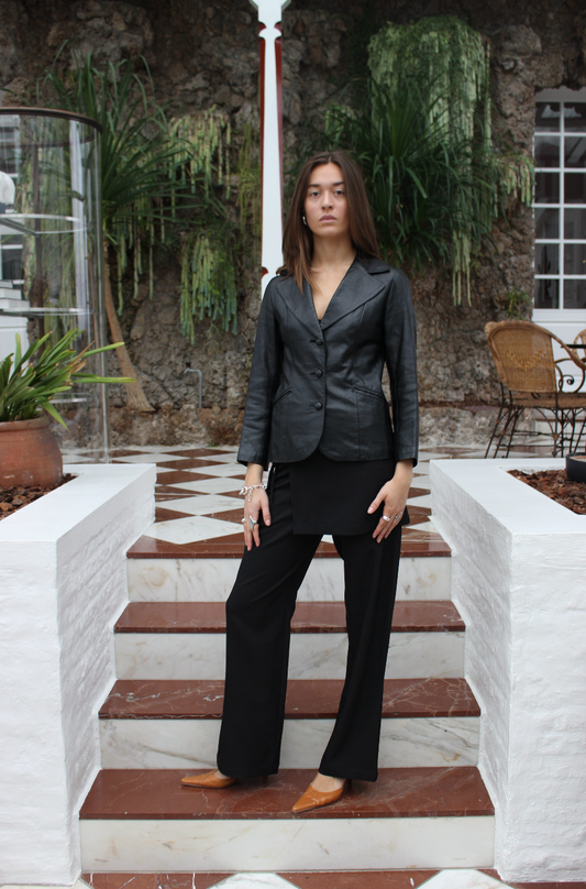 Læder blazer m. trekvart ærmer